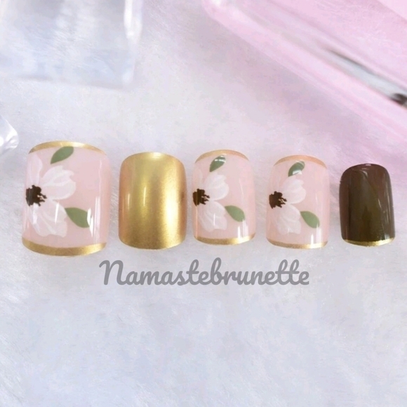 Floral French Manicure Press On Nails - Picture 2 of 7